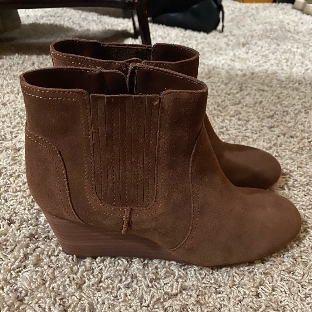 Brown suede booties